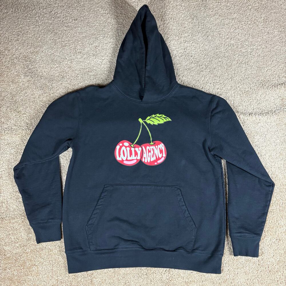 Lolly Agency Cherry Black Pullover Hoodie Men’s Sz L Preowned